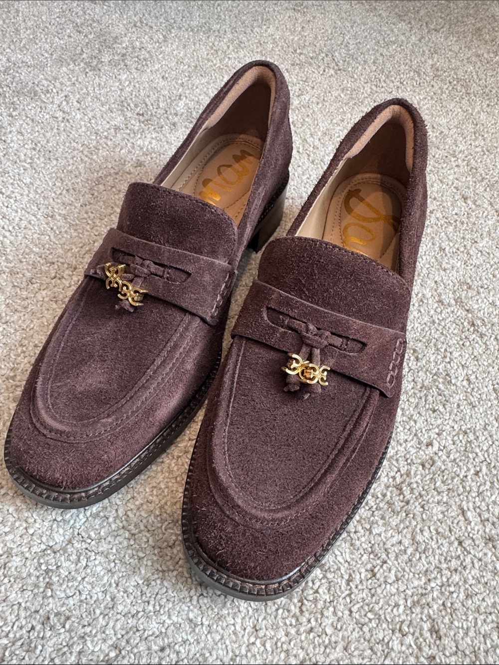 Sam Edelman Brown Suede Women’s Loafers with Gold Accent size 6.5